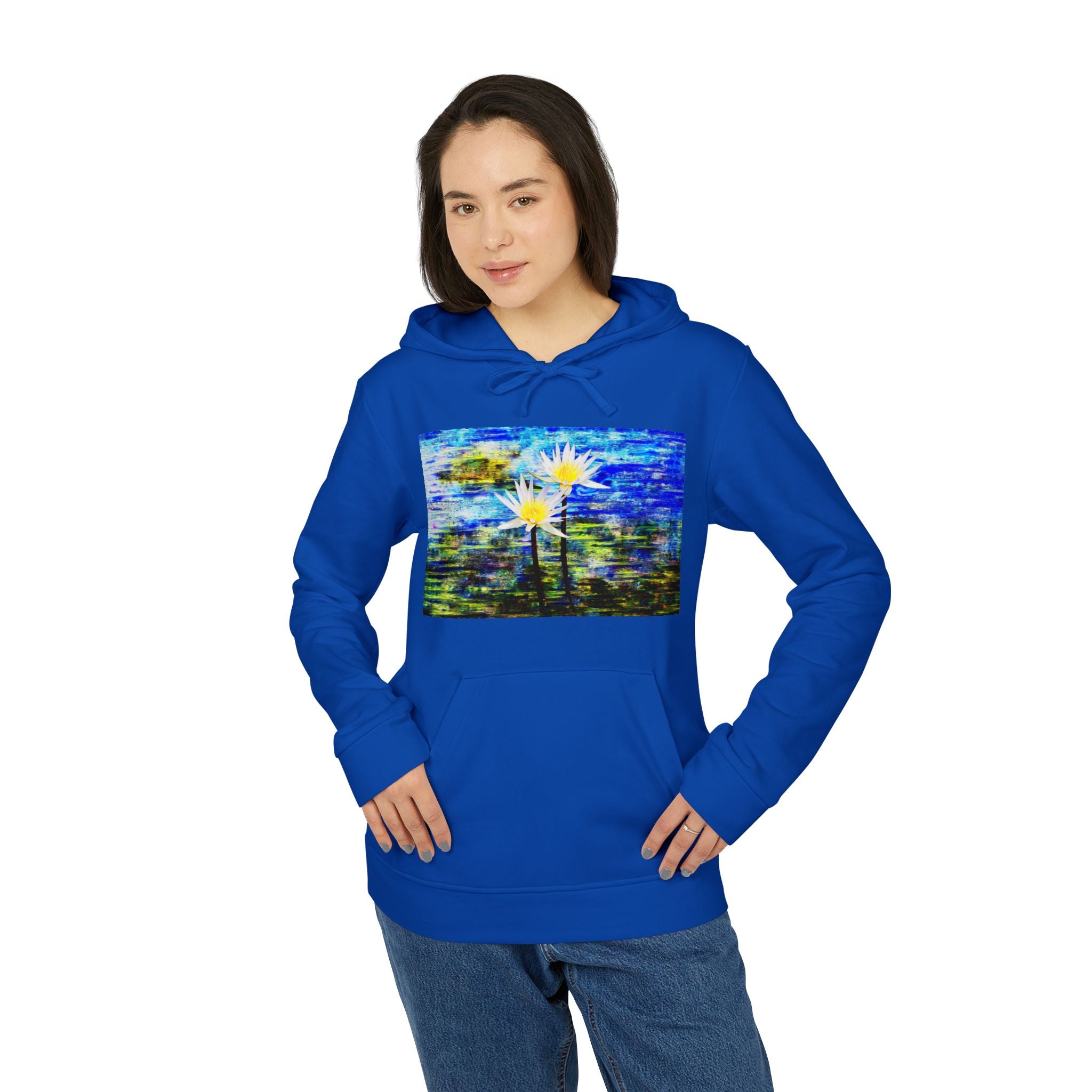 Abstract Blue Daisy Hoodie — Artistic Floral Graphic Sweatshirt