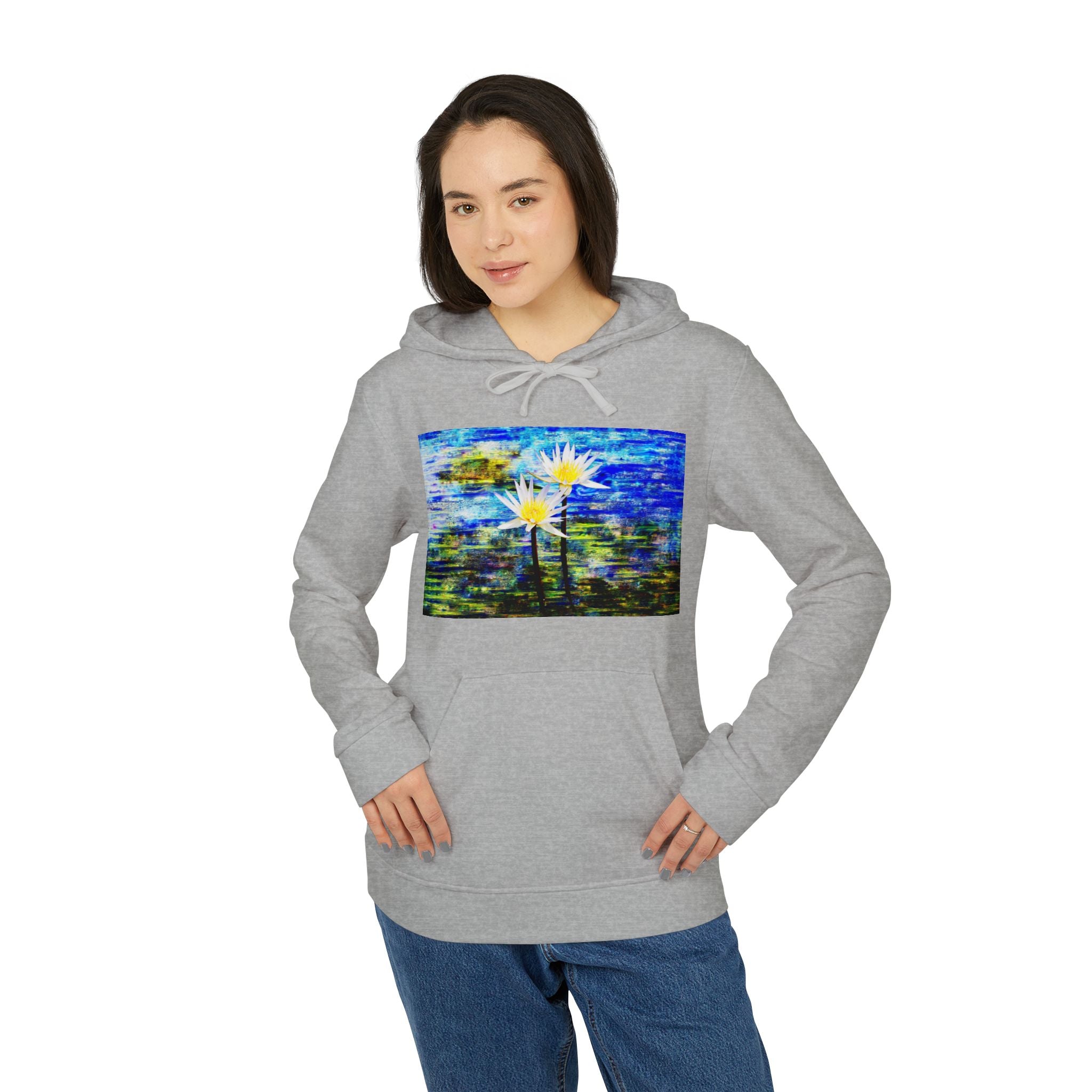 Abstract Blue Daisy Hoodie — Artistic Floral Graphic Sweatshirt