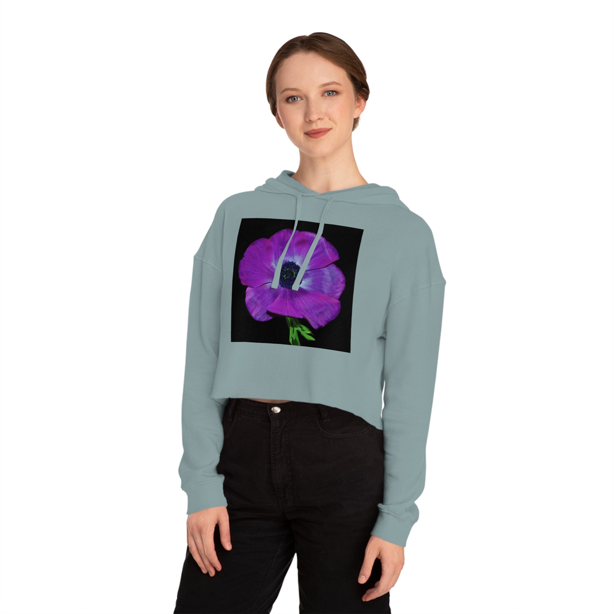 Cropped Hoodie — Purple Anemone Floral Graphic