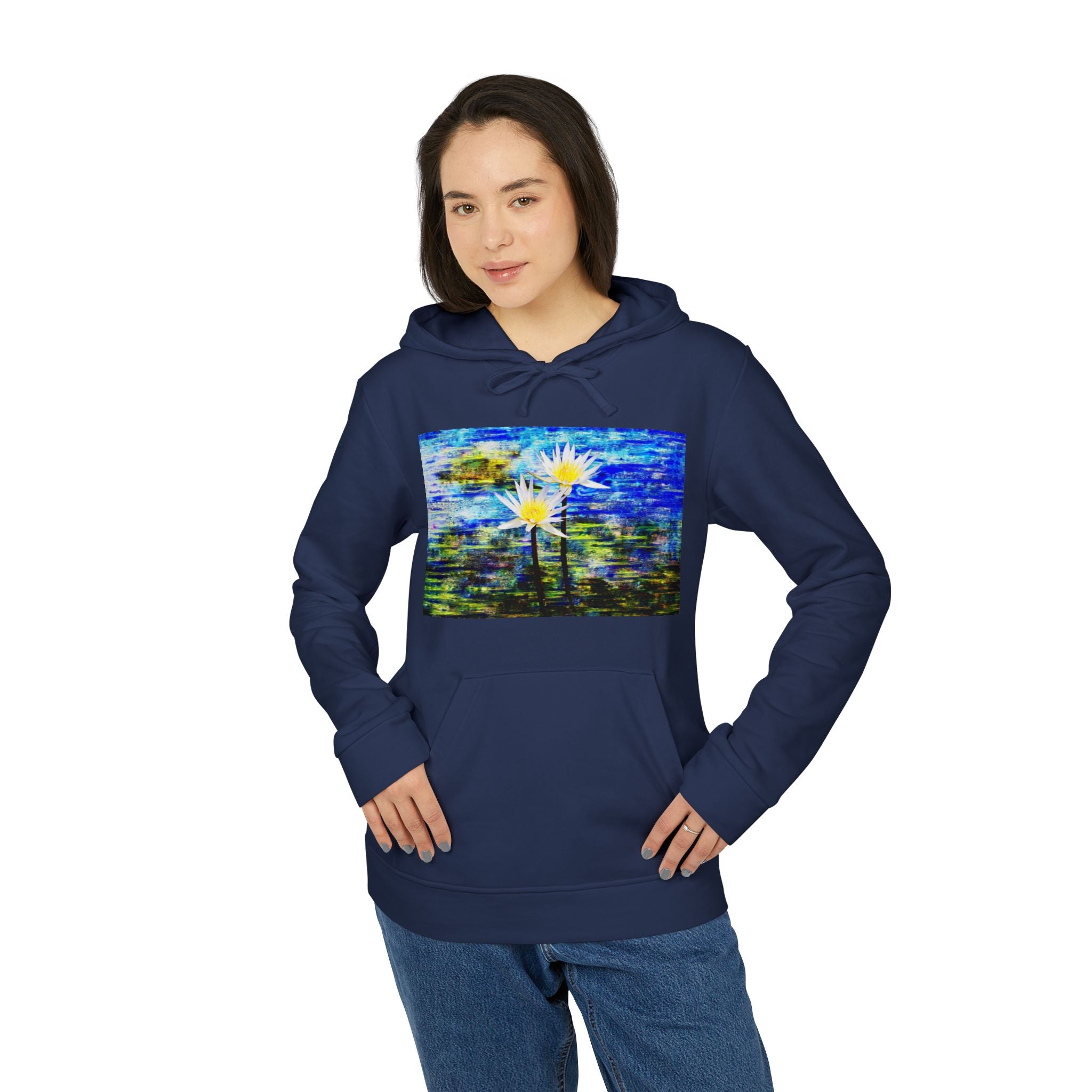 Abstract Blue Daisy Hoodie — Artistic Floral Graphic Sweatshirt