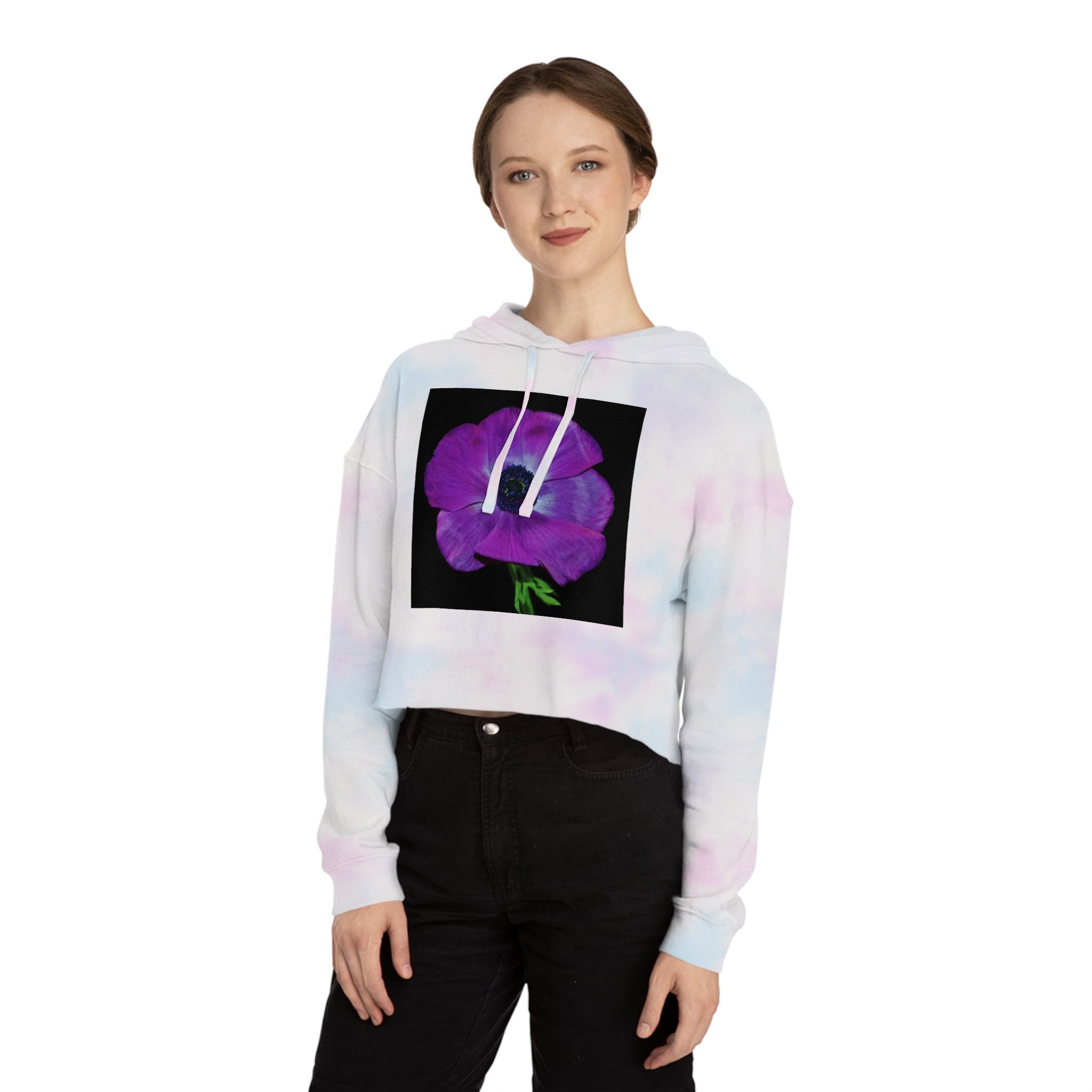 Cropped Hoodie — Purple Anemone Floral Graphic