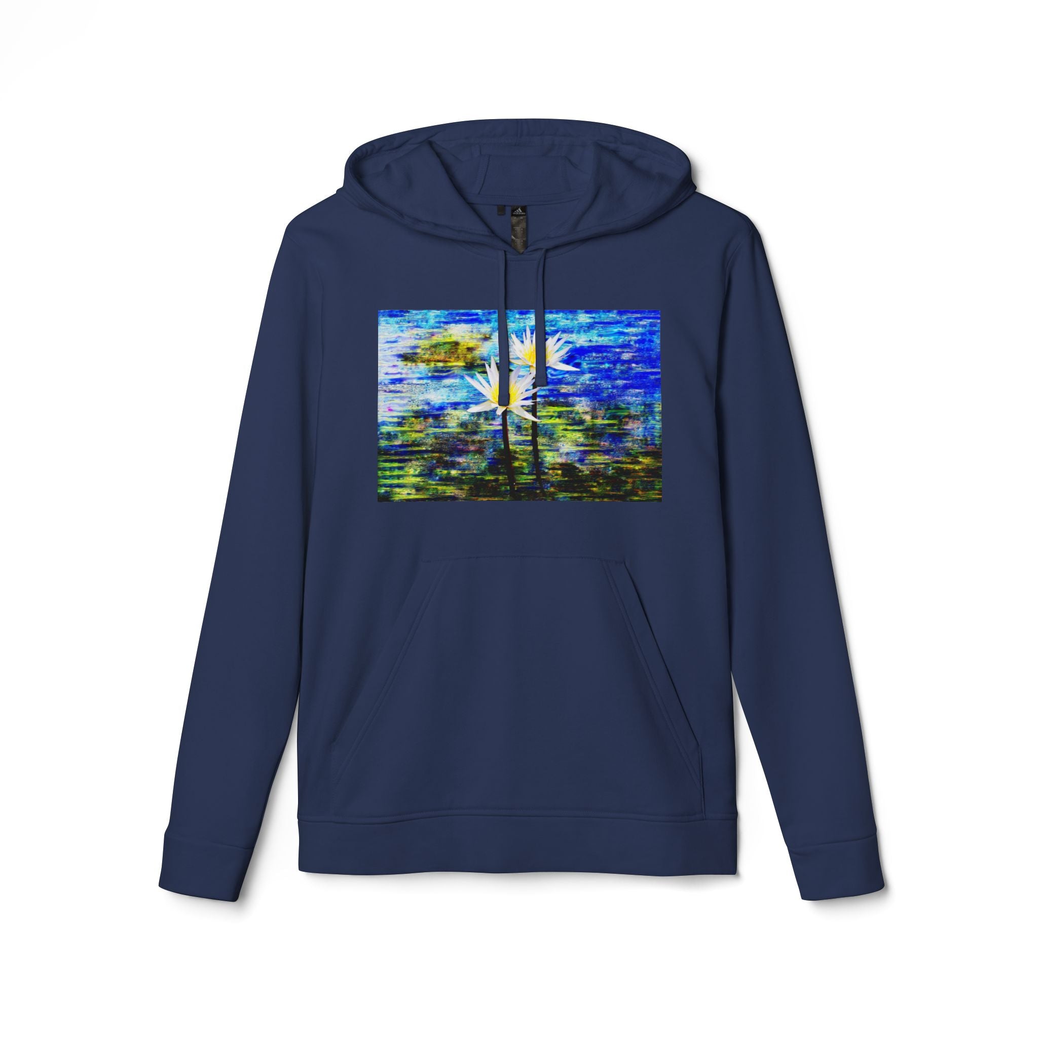 Abstract Blue Daisy Hoodie — Artistic Floral Graphic Sweatshirt