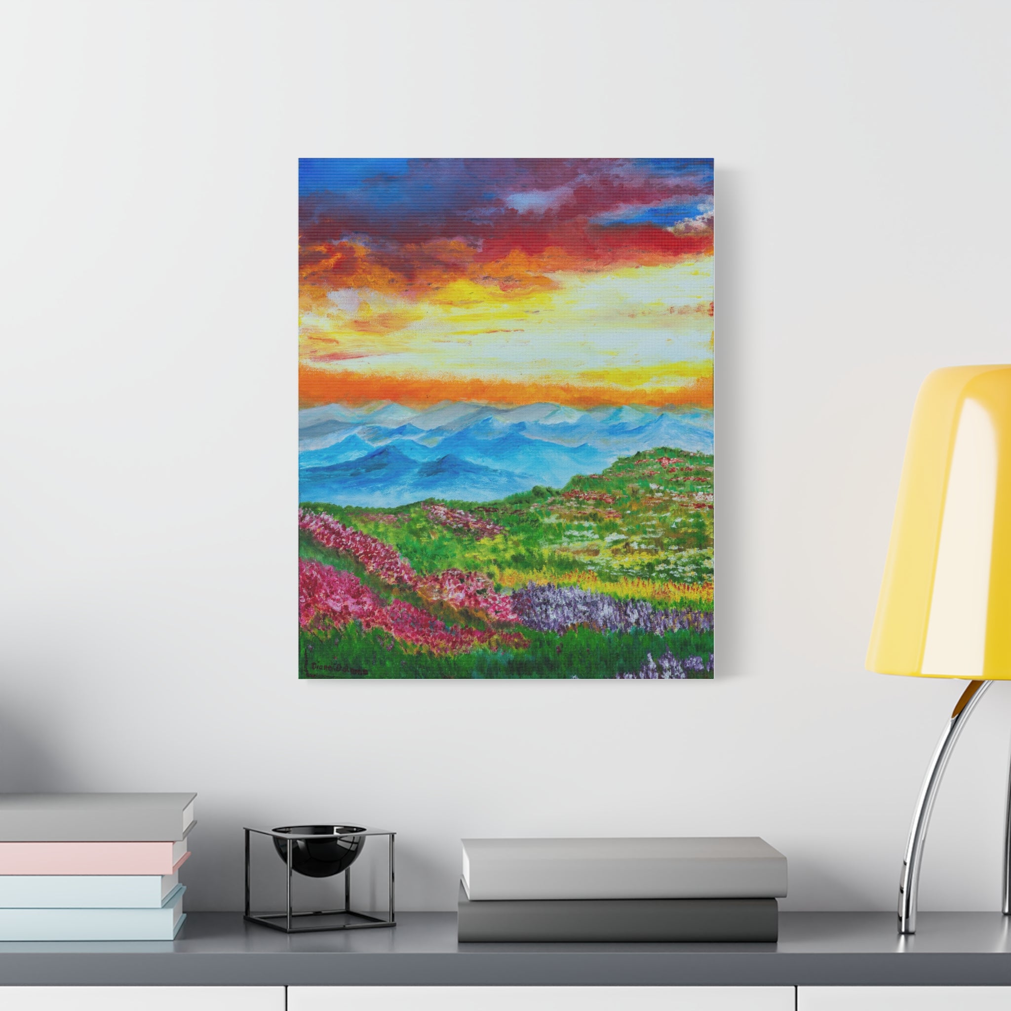 Sunset Mountain Meadow Canvas Print — Vibrant Landscape Wall Art