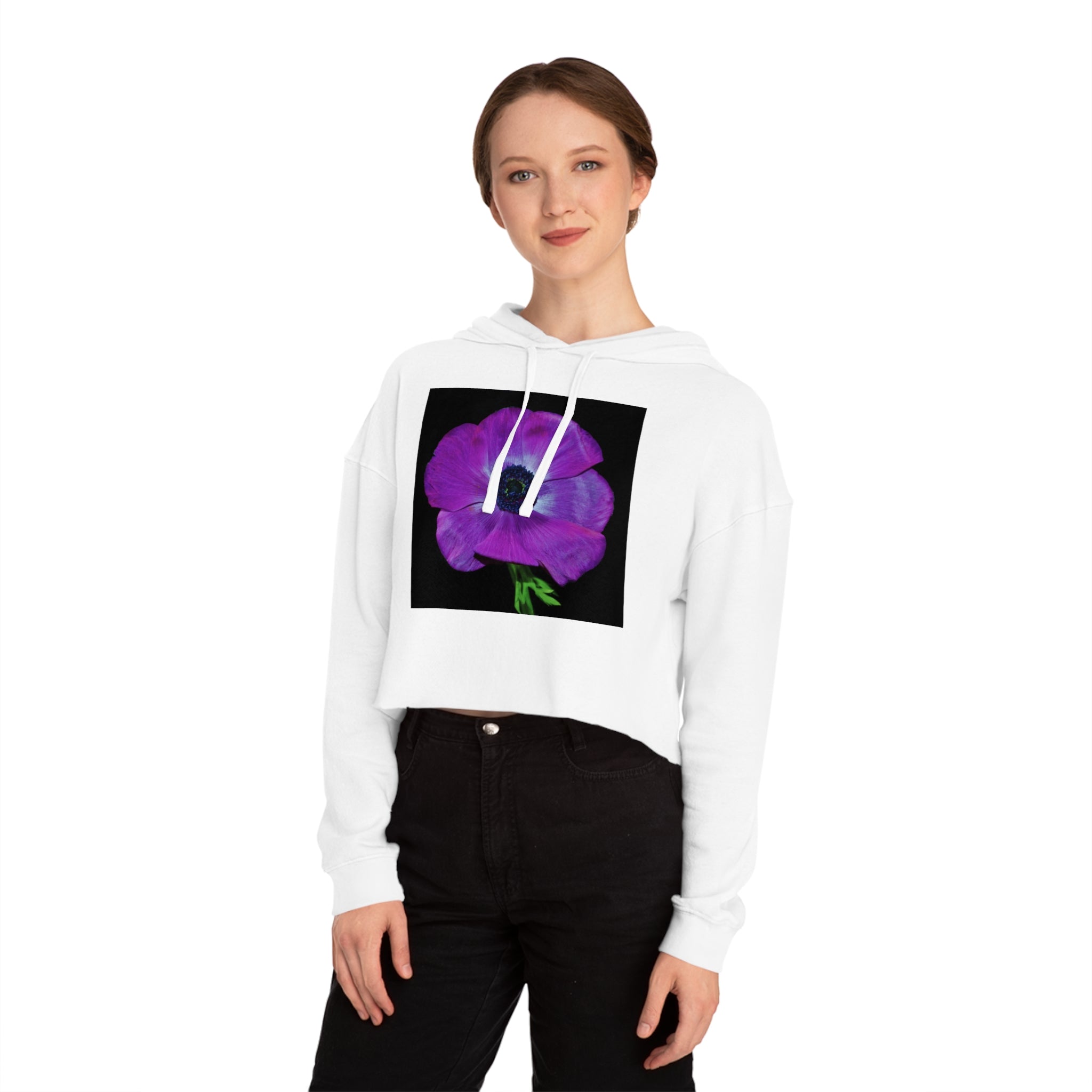 Cropped Hoodie — Purple Anemone Floral Graphic