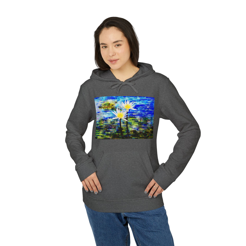Abstract Blue Daisy Hoodie — Artistic Floral Graphic Sweatshirt