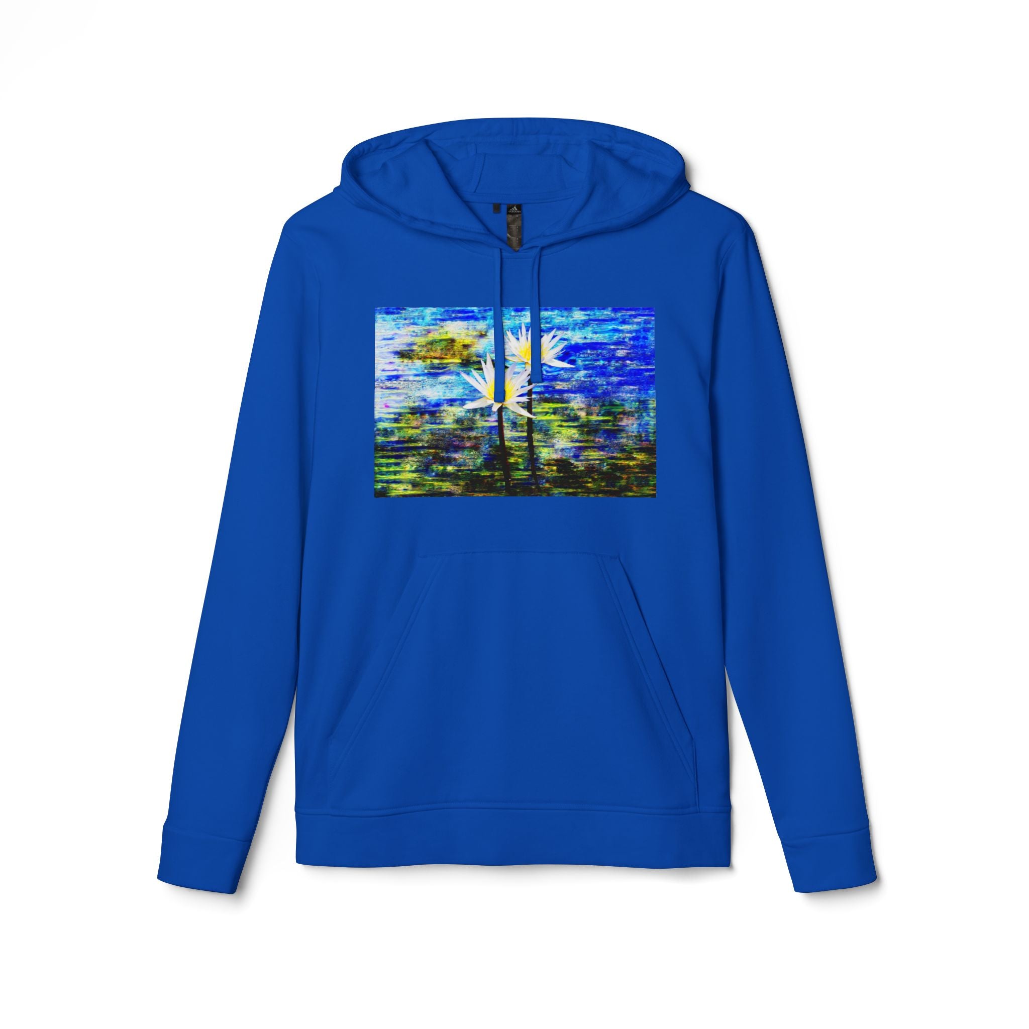 Abstract Blue Daisy Hoodie — Artistic Floral Graphic Sweatshirt