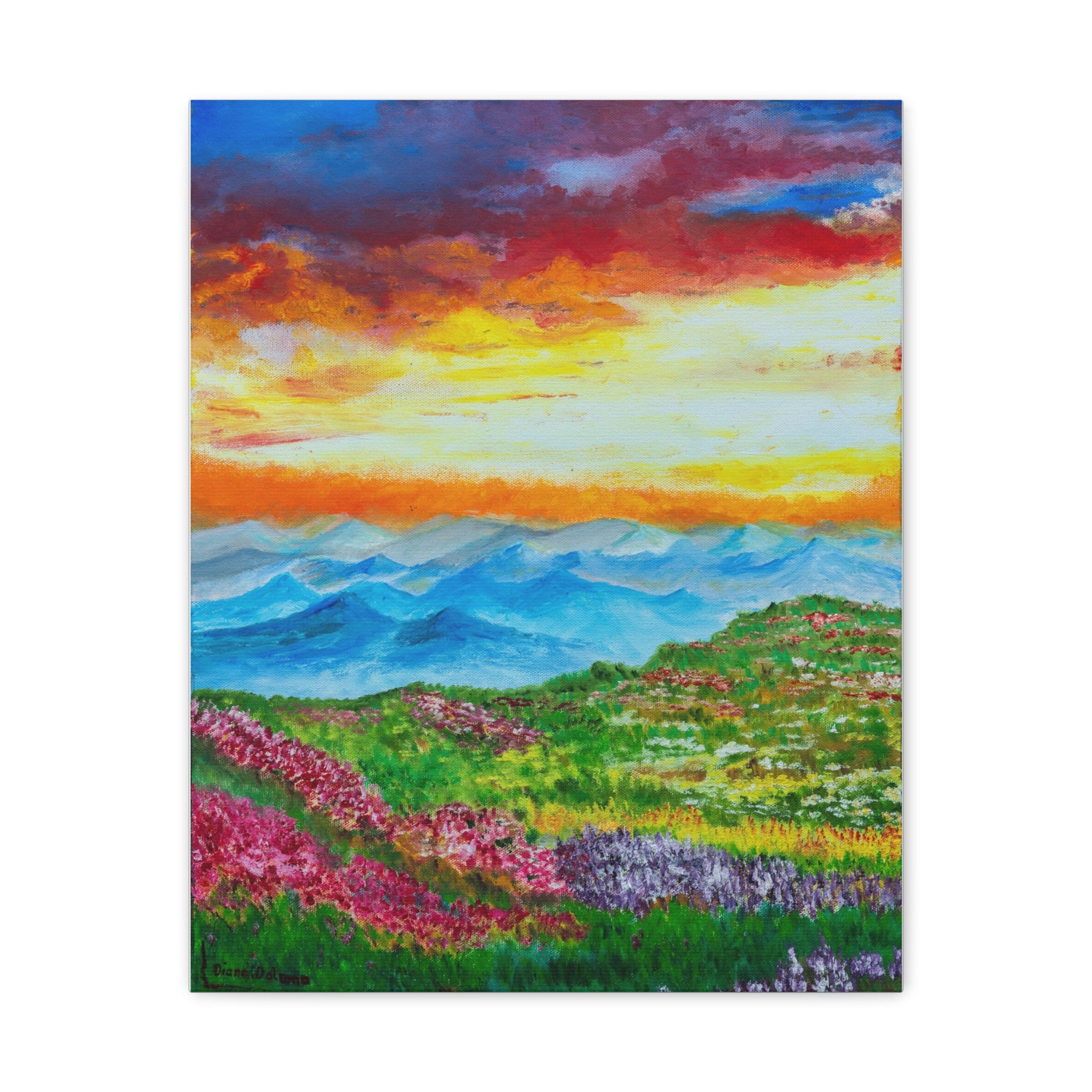 Sunset Mountain Meadow Canvas Print — Vibrant Landscape Wall Art