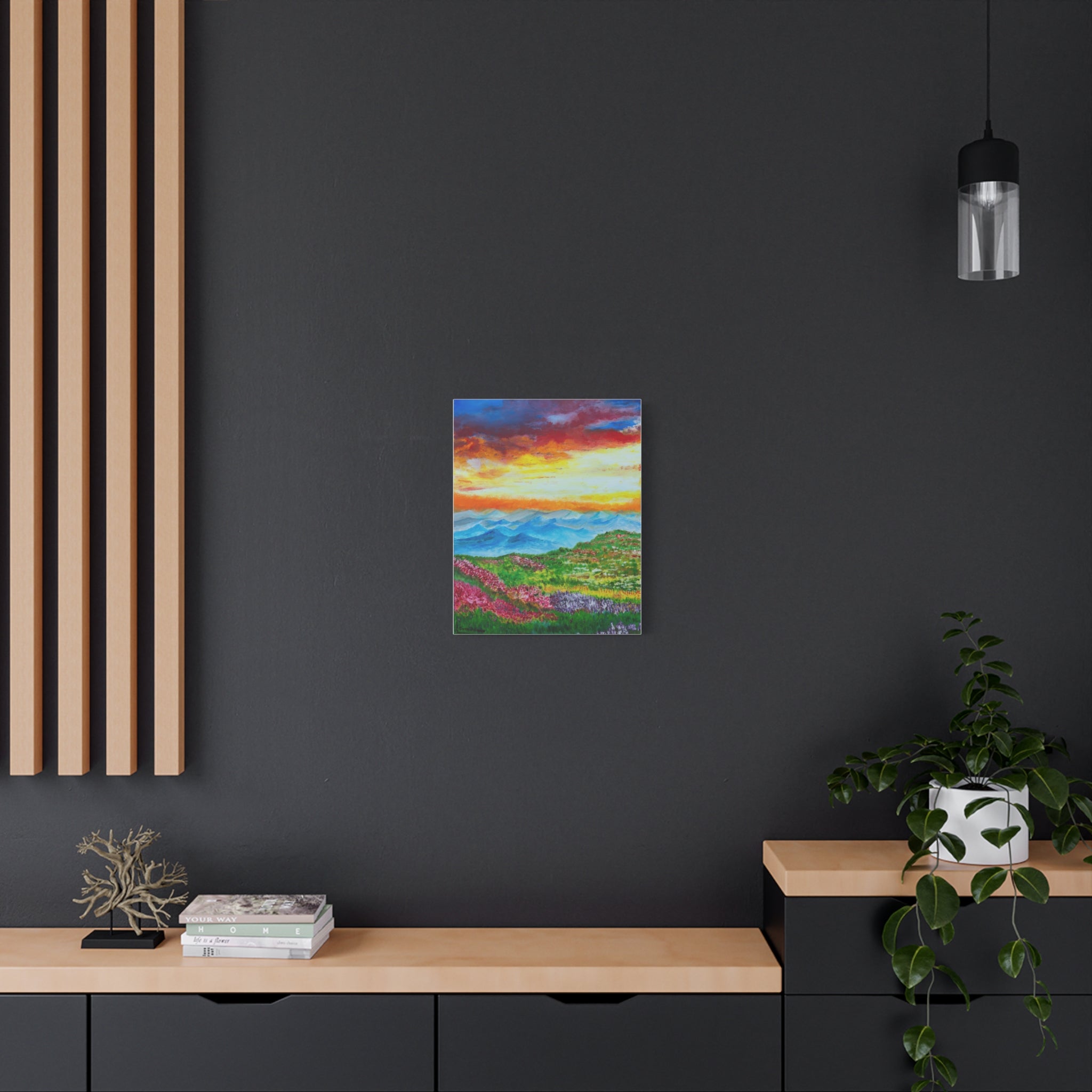 Sunset Mountain Meadow Canvas Print — Vibrant Landscape Wall Art