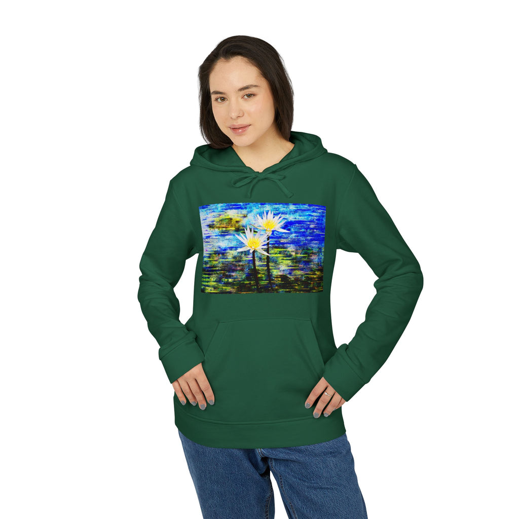 Abstract Blue Daisy Hoodie — Artistic Floral Graphic Sweatshirt
