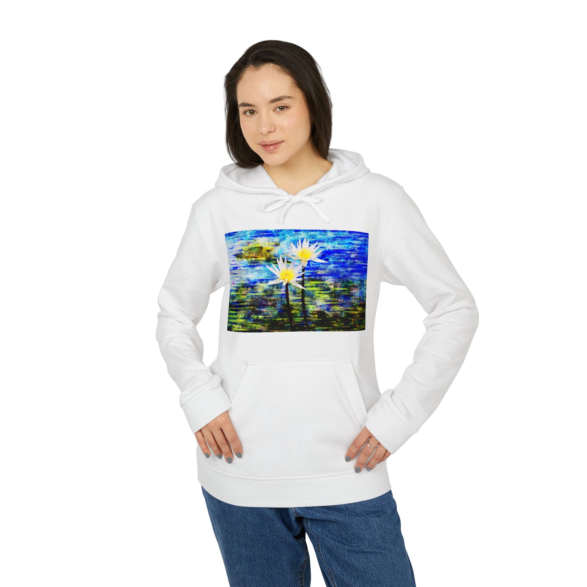 Abstract Blue Daisy Hoodie — Artistic Floral Graphic Sweatshirt