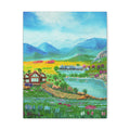 Countryside Lake Stretched Canvas – Spring Meadow Landscape Wall Art